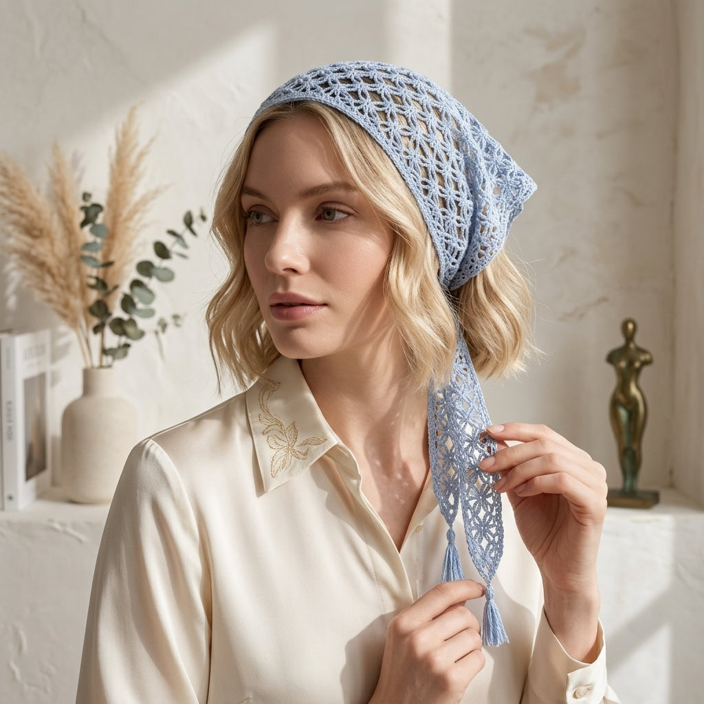 Lacy Floral Boho Head Scarf | Crochet Pattern PDF