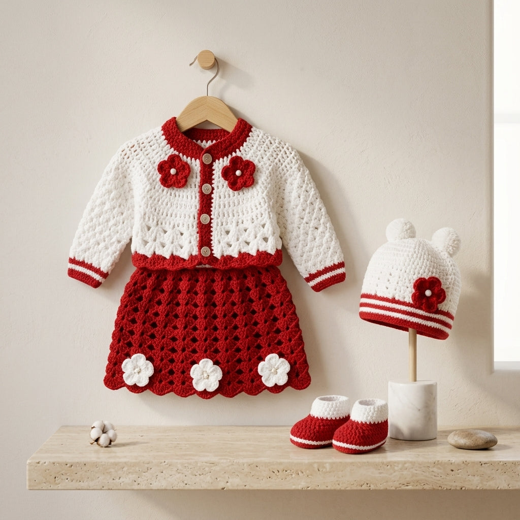 Set Red White Baby Cardigan | Crochet Pattern PDF