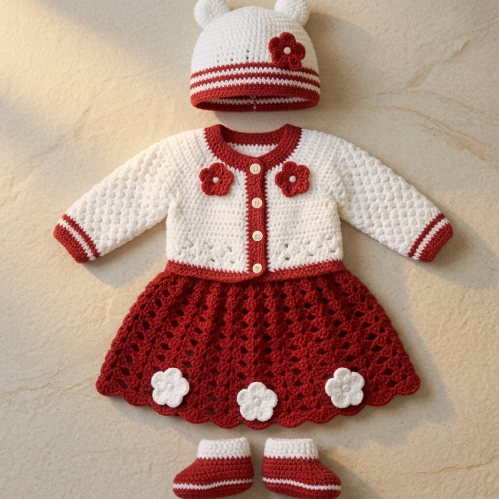 Set Red White Baby Cardigan | Crochet Pattern PDF
