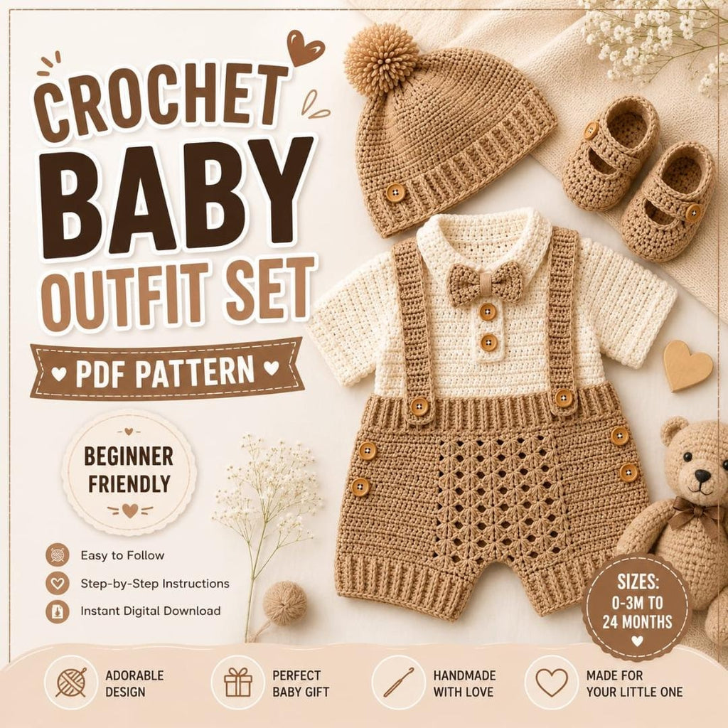 Boy Romper Hat Baby Booties | Crochet Pattern PDF
