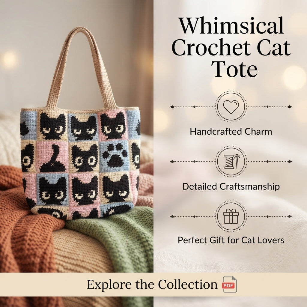 Cat Squares Tote | Crochet Pattern PDF