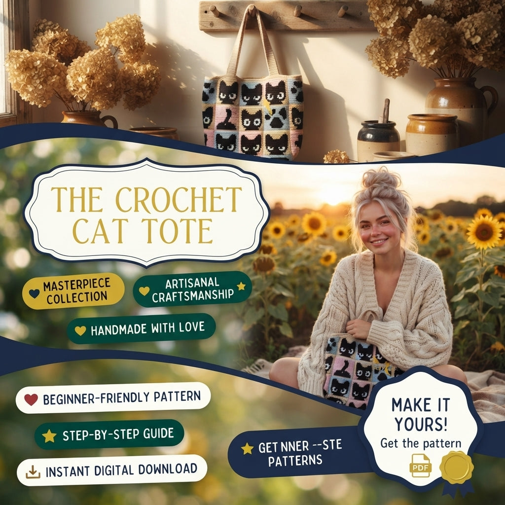 Cat Squares Tote | Crochet Pattern PDF