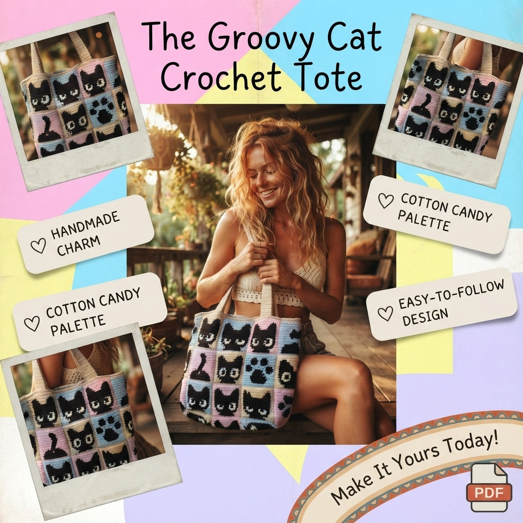 Cat Squares Tote | Crochet Pattern PDF