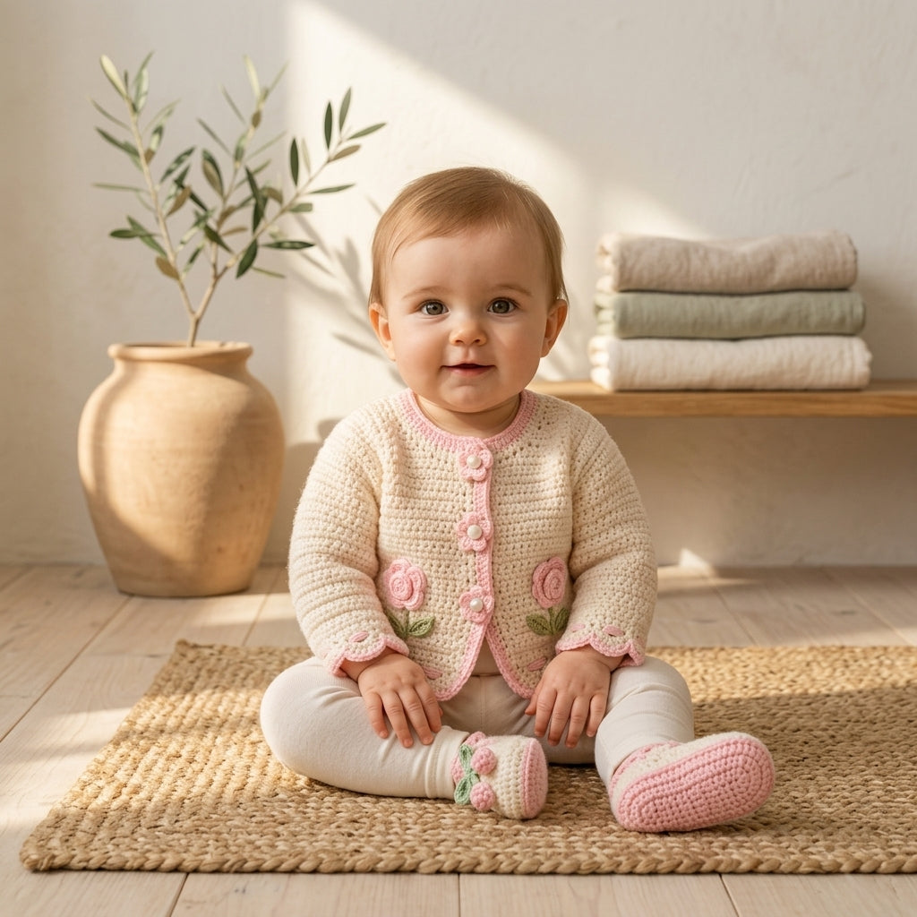 Booties Cardigan Floral Baby Cardigan | Crochet Pattern PDF