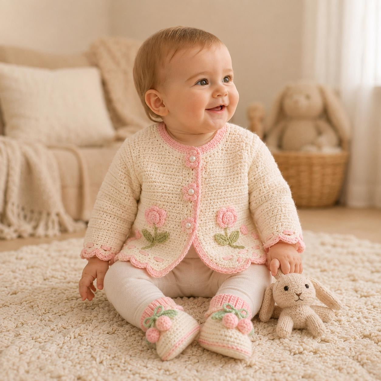 Booties Cardigan Floral Baby Cardigan | Crochet Pattern PDF