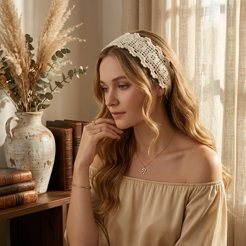 Filet Lace Flower Headband | Crochet Pattern PDF