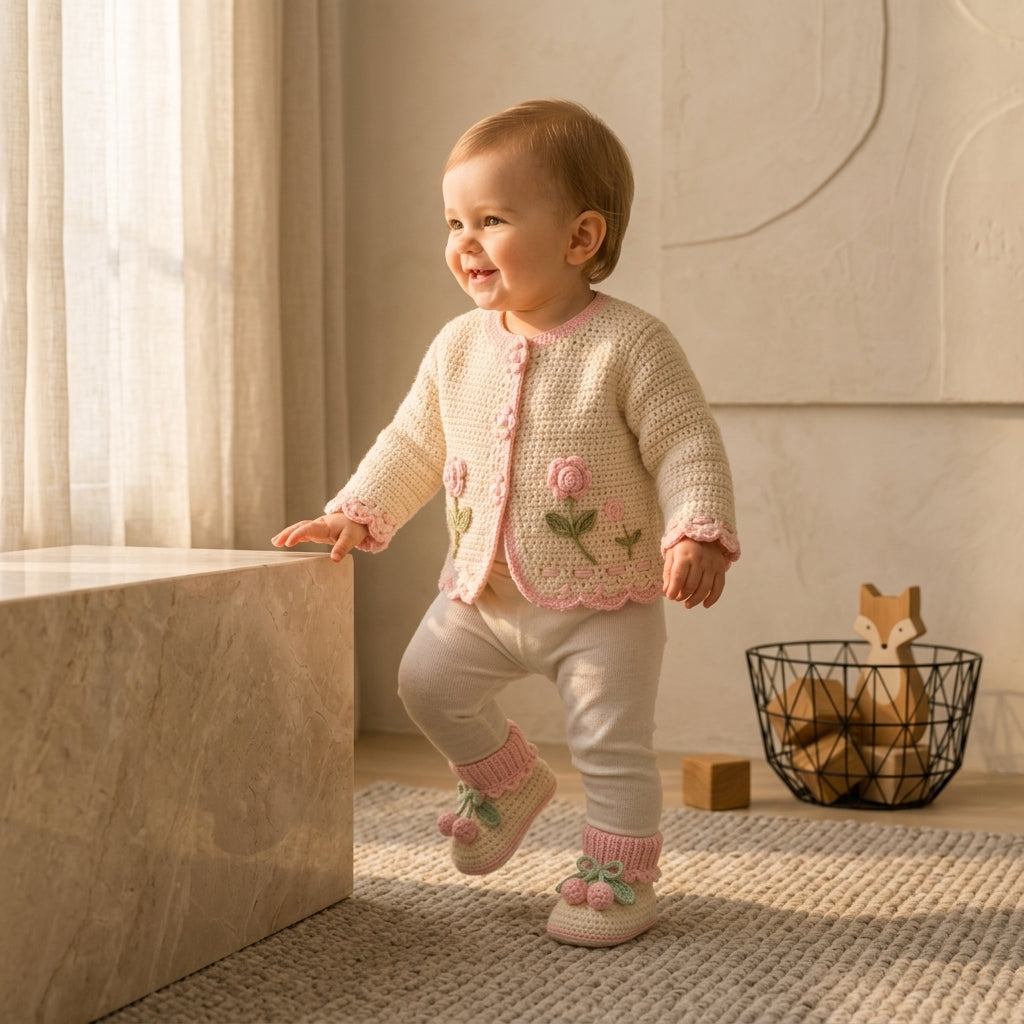 Booties Cardigan Floral Baby Cardigan | Crochet Pattern PDF