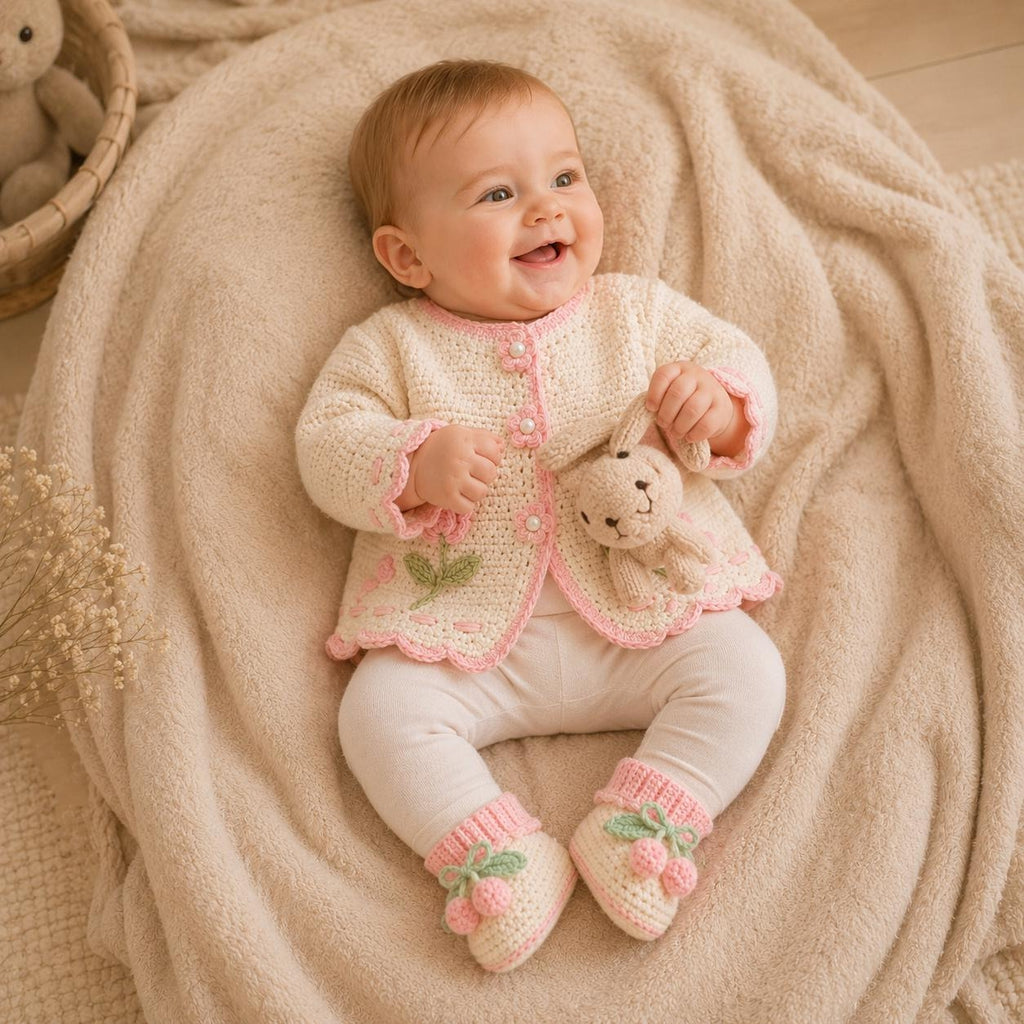 Booties Cardigan Floral Baby Cardigan | Crochet Pattern PDF