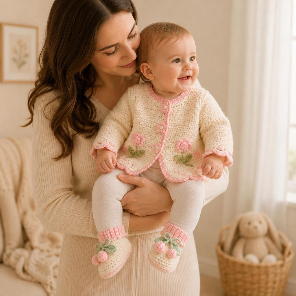 Booties Cardigan Floral Baby Cardigan | Crochet Pattern PDF