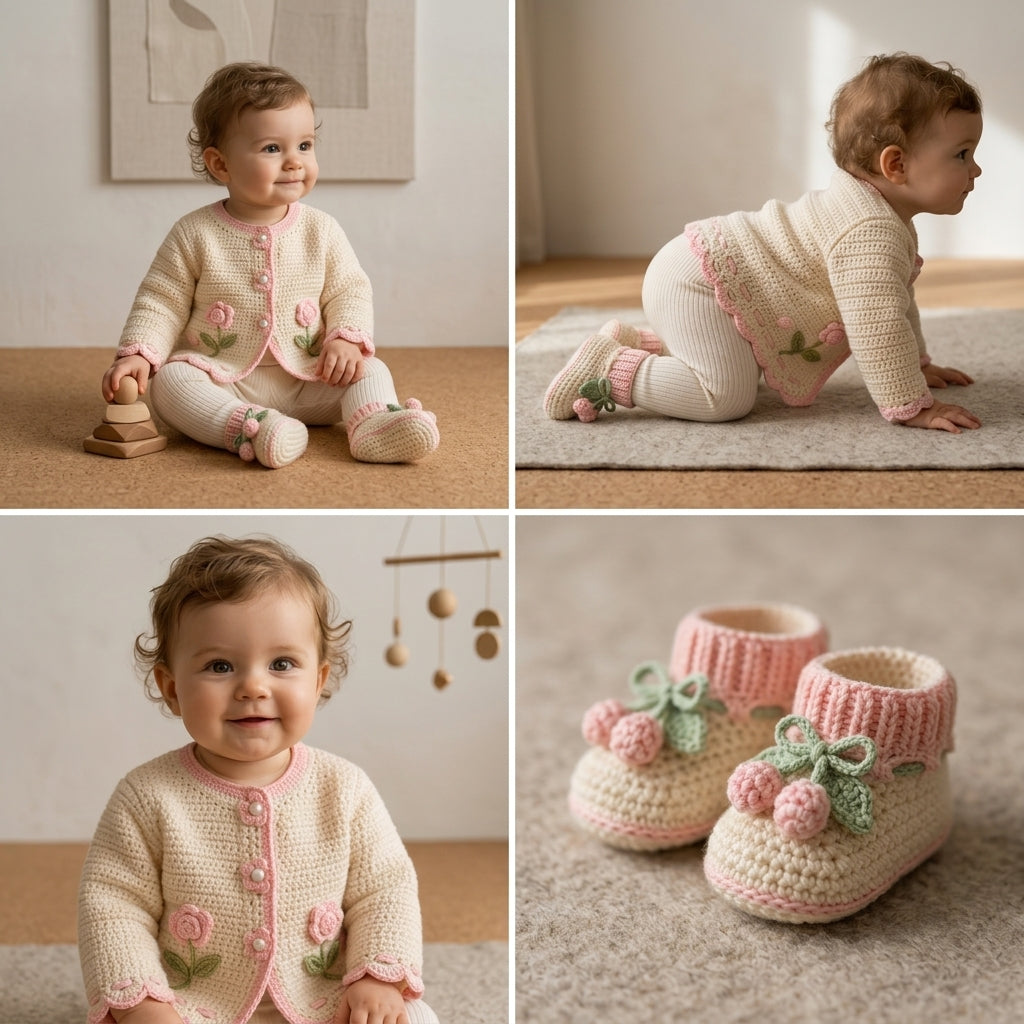 Booties Cardigan Floral Baby Cardigan | Crochet Pattern PDF