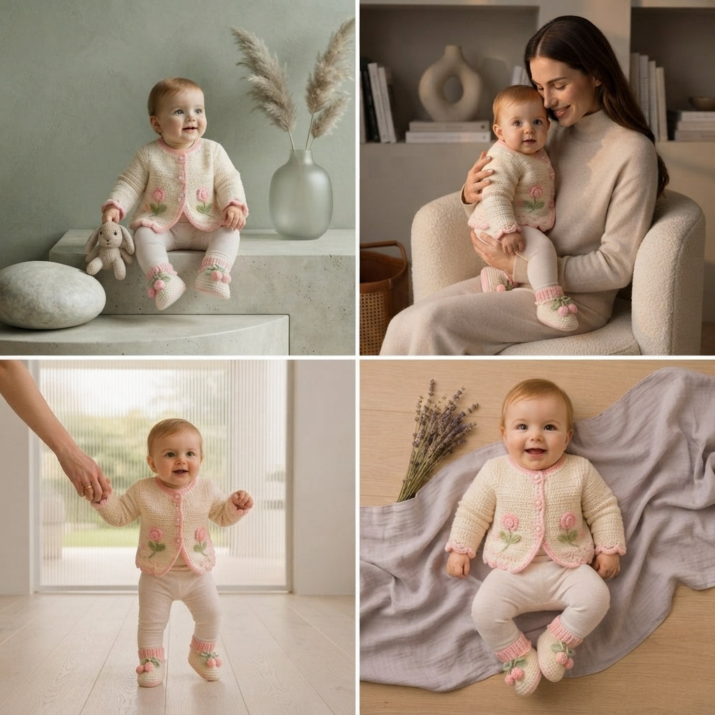 Booties Cardigan Floral Baby Cardigan | Crochet Pattern PDF