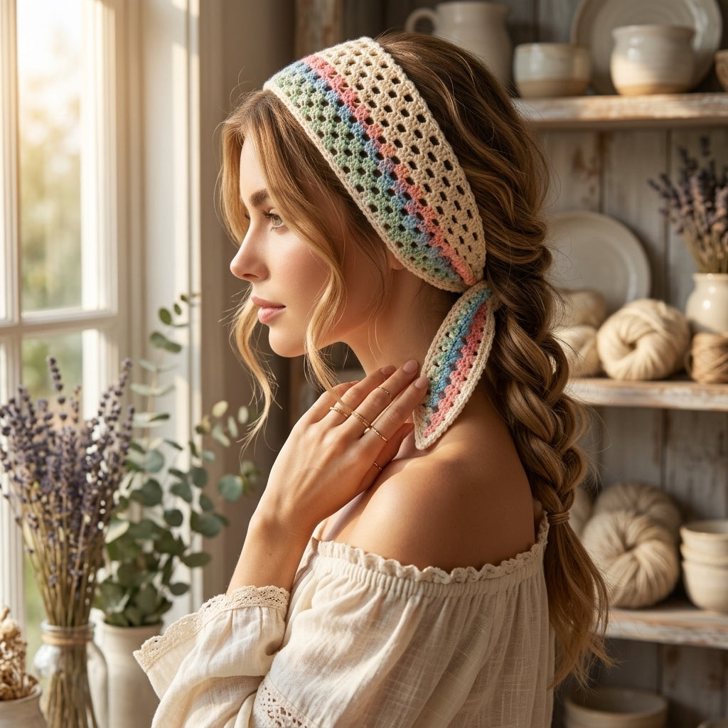 Coastal Boho Hair Bandana | Beginner Crochet Pattern PDF