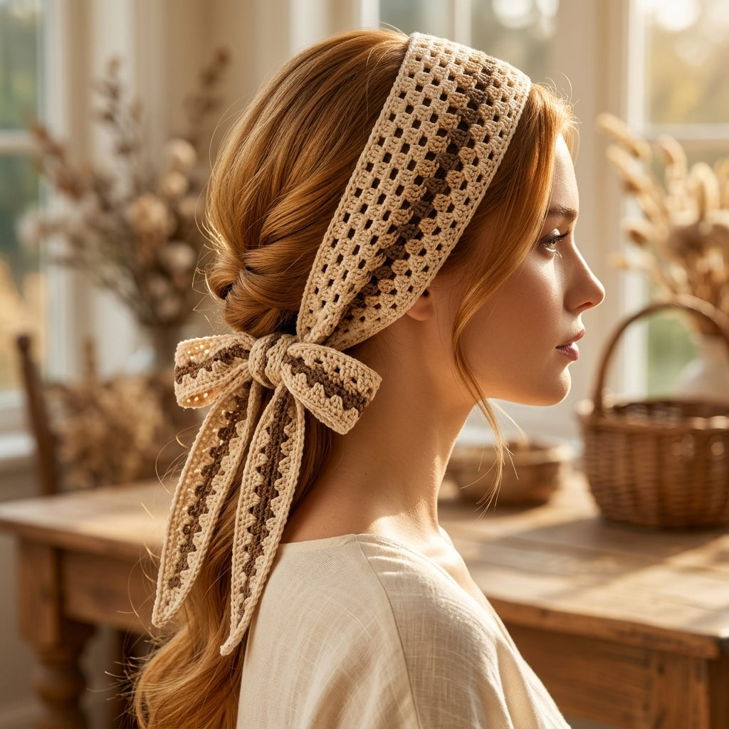 Coastal Boho Hair Bandana | Beginner Crochet Pattern PDF