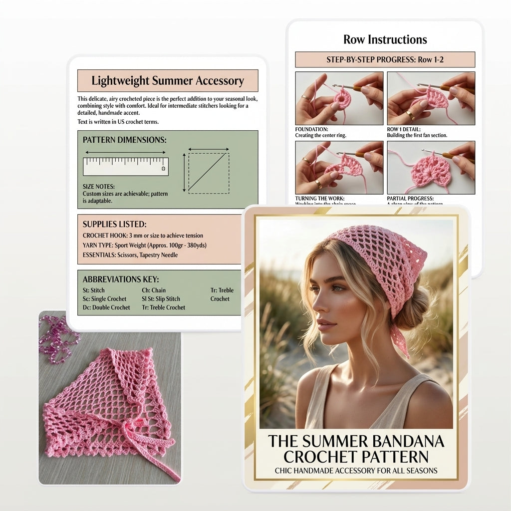 Lace Mesh Triangle Headscarf | Beginner Crochet Pattern PDF