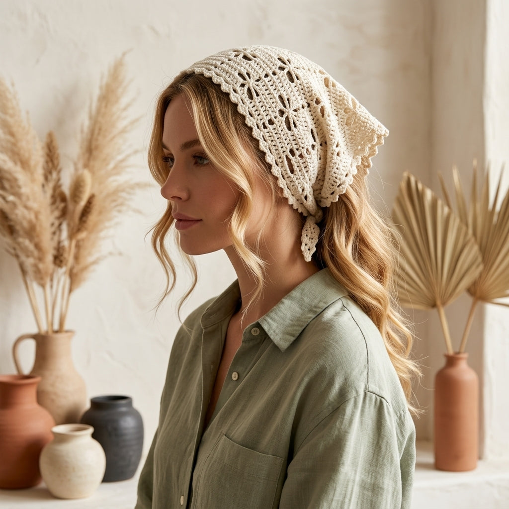 Dragonfly Motif Head Scarf | Crochet Pattern PDF