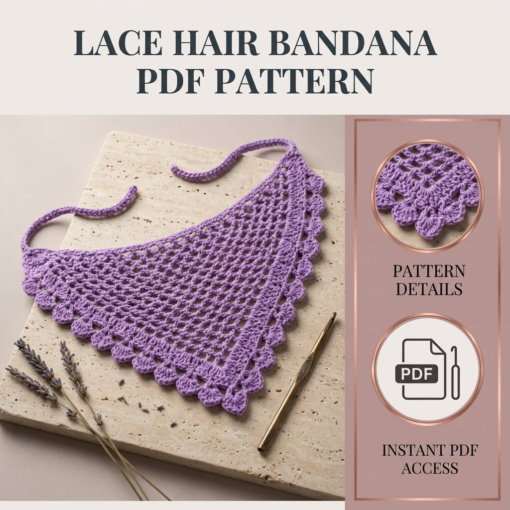 Cute Boho Triangle Hair Scarf | Beginner Crochet Pattern PDF