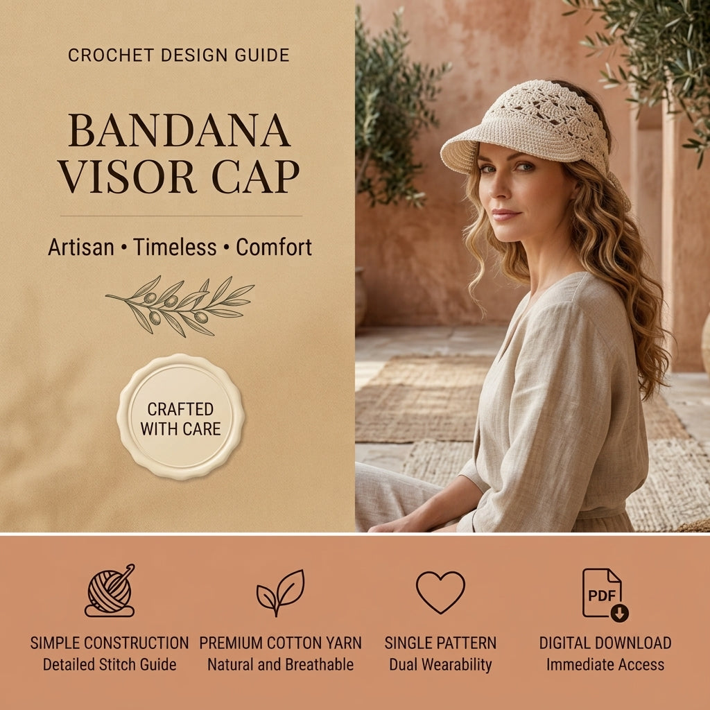 Summer Brim Sun Visor Hat | Crochet Bandana Cap PDF