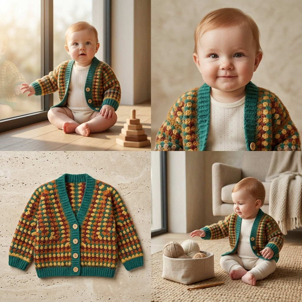 Granny Square Baby Cardigan Hexagon v3 | Crochet Pattern PDF