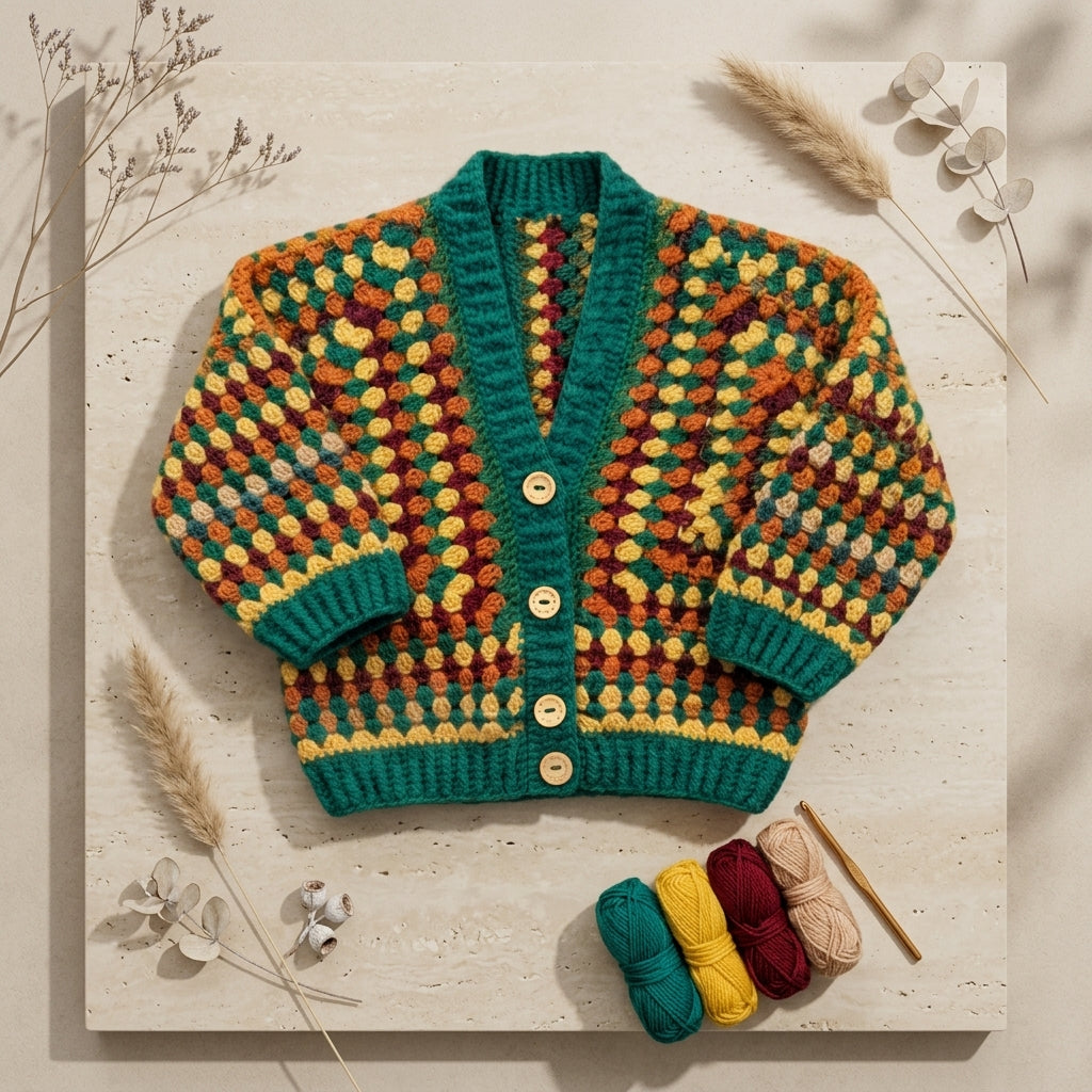 Granny Square Baby Cardigan Hexagon v3 | Crochet Pattern PDF