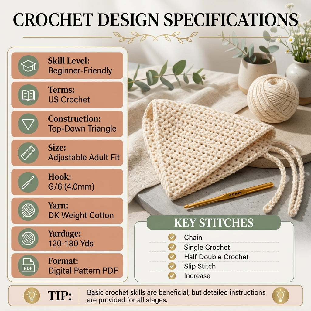 Triangle Hair Kerchief | Beginner Crochet Pattern PDF