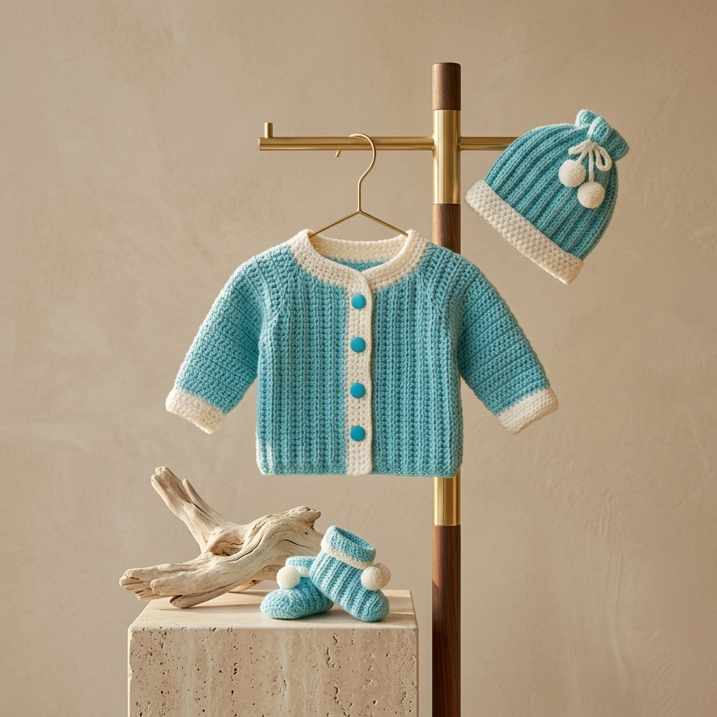 Cardigan Hat Booties Baby Cardigan Classic v2 | Crochet Pattern PDF