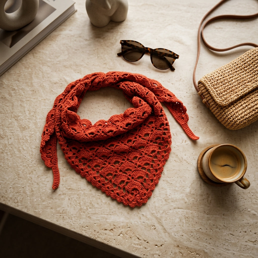 Fan Stitch Bandana Shawl | Crochet Pattern PDF