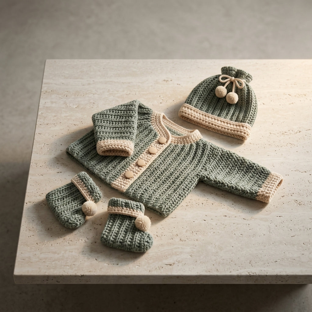 Cardigan Hat Booties Baby Cardigan Classic v2 | Crochet Pattern PDF