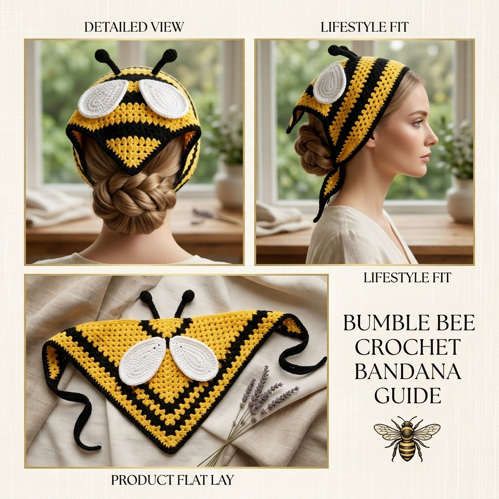 Bumble Bee Motif Bandana | Crochet Pattern PDF