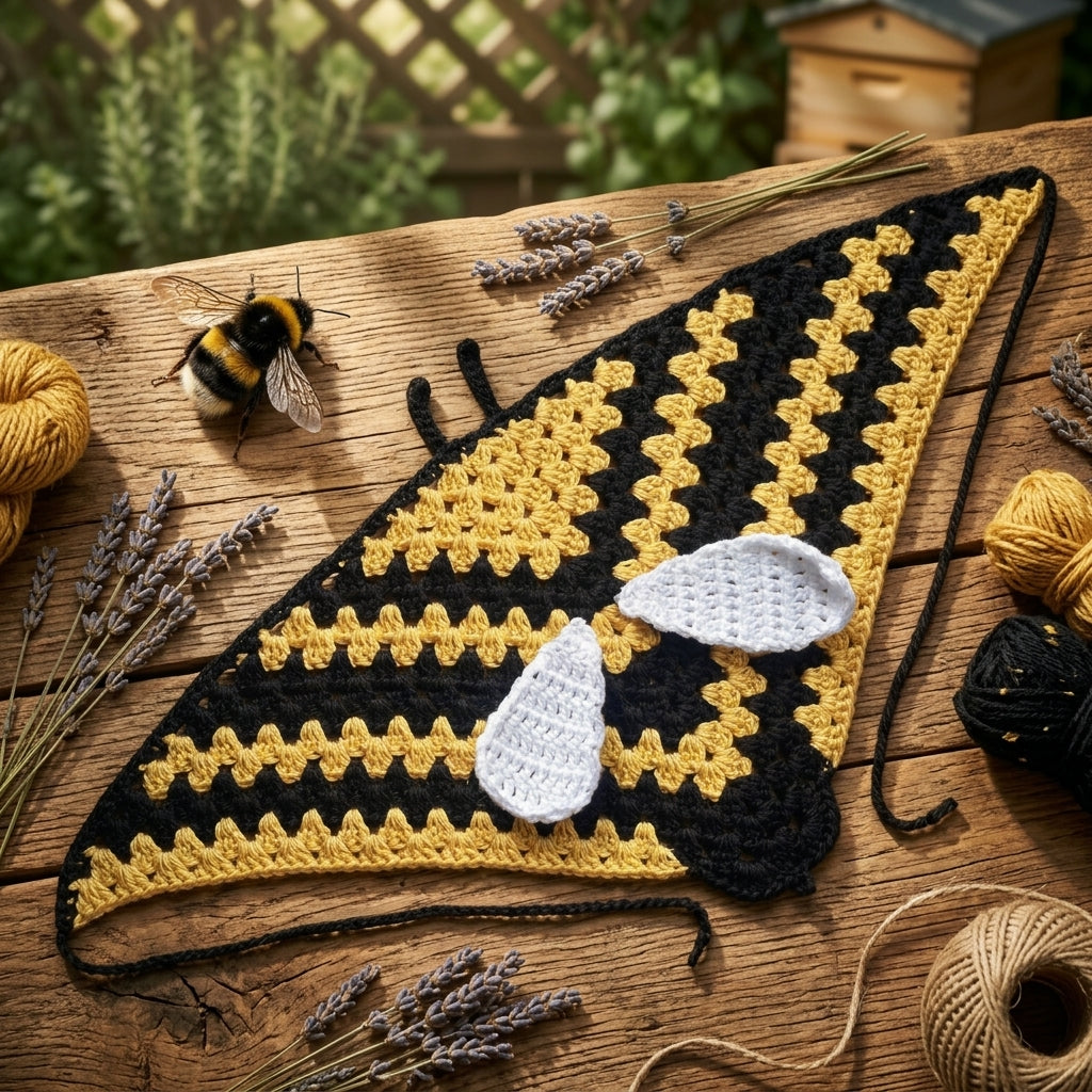 Bumble Bee Motif Bandana | Crochet Pattern PDF