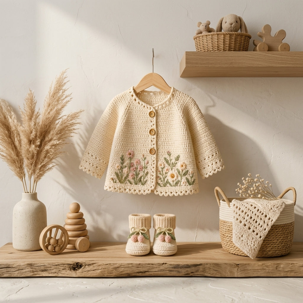 Floral Embroidered Cardigan Baby Cardigan | Crochet Pattern PDF
