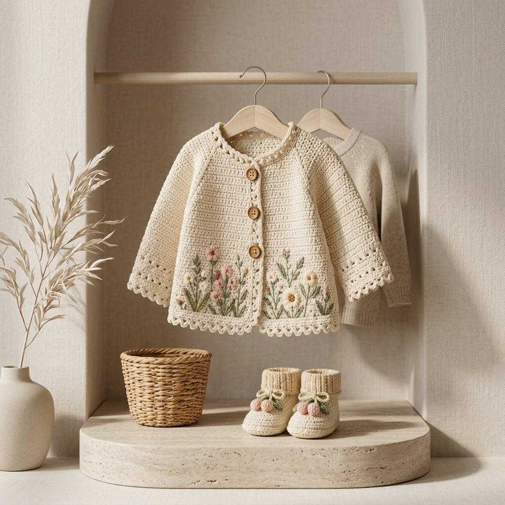 Floral Embroidered Cardigan Baby Cardigan | Crochet Pattern PDF