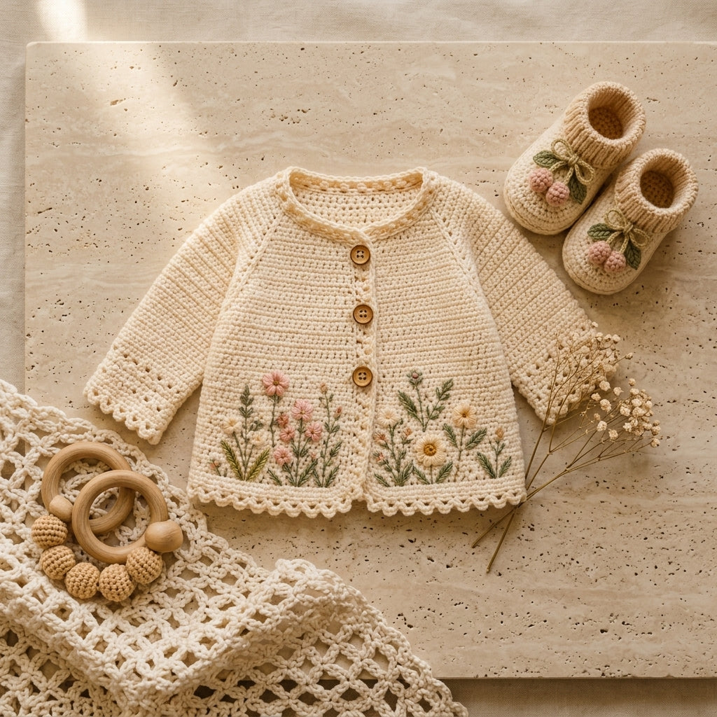 Floral Embroidered Cardigan Baby Cardigan | Crochet Pattern PDF