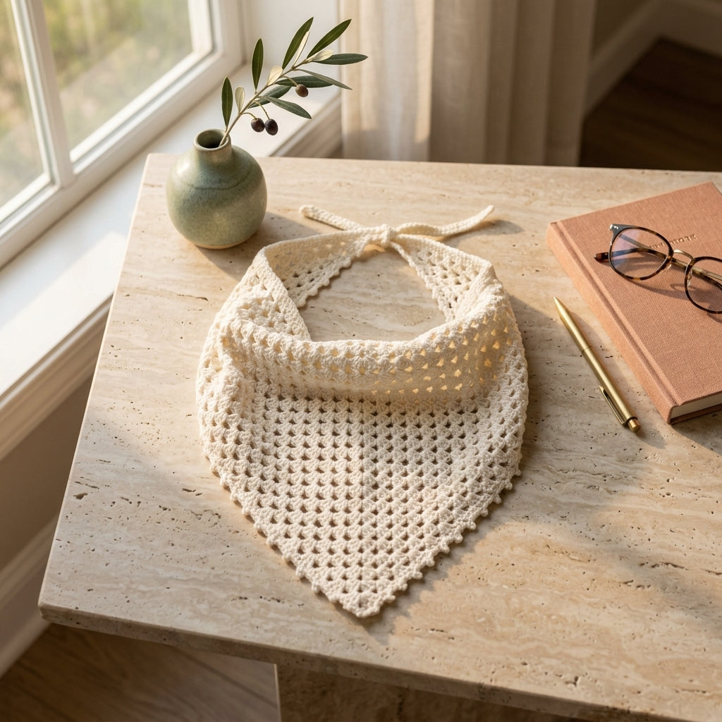 Mesh Lace Triangle Headscarf | Crochet Pattern PDF