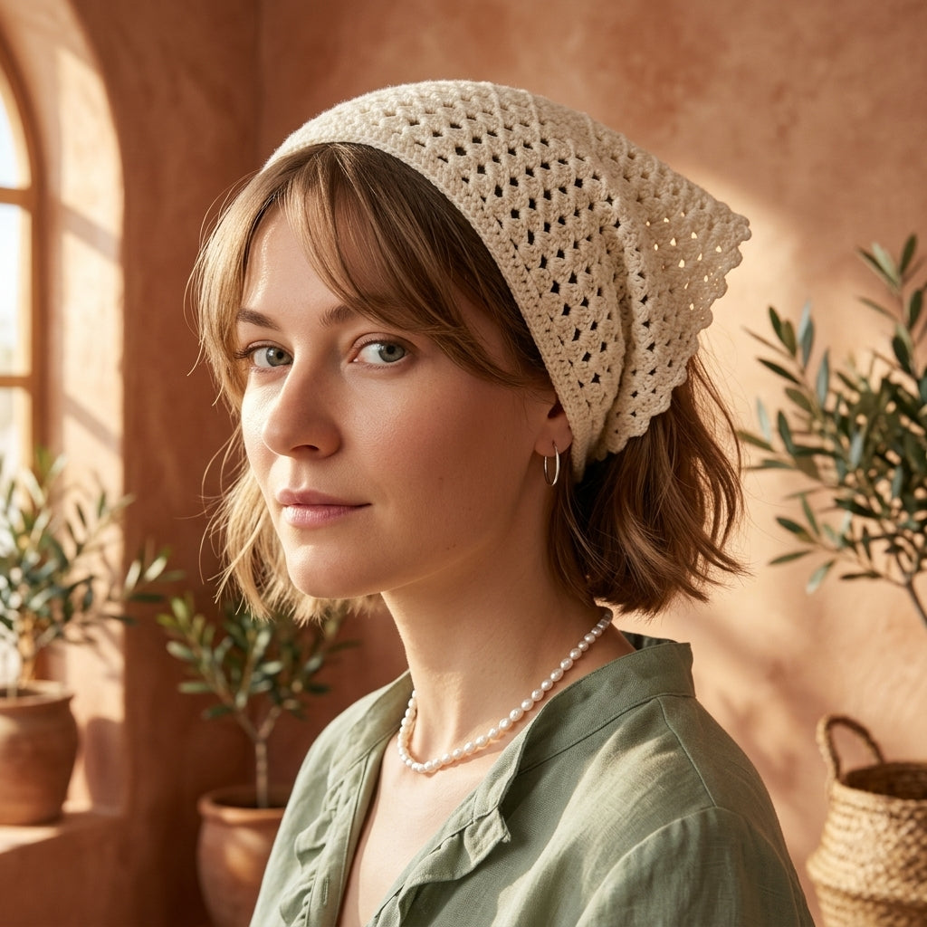 Mesh Lace Triangle Headscarf | Crochet Pattern PDF