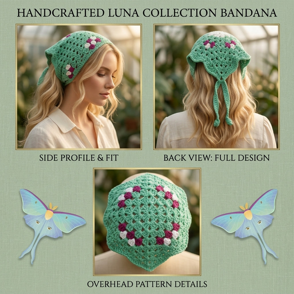Rosy Maple & Luna Moth Bandana | Crochet Pattern PDF