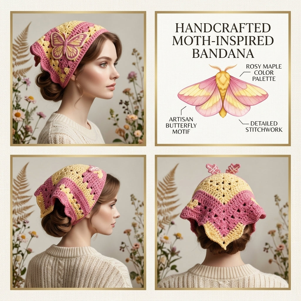 Rosy Maple & Luna Moth Bandana | Crochet Pattern PDF