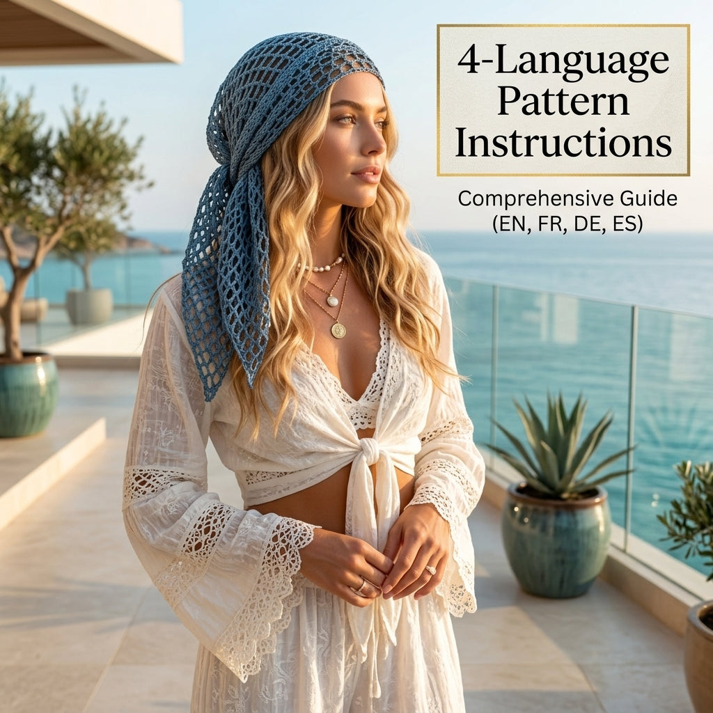 Boho Summer Headscarf | Multi-Language Crochet Pattern PDF