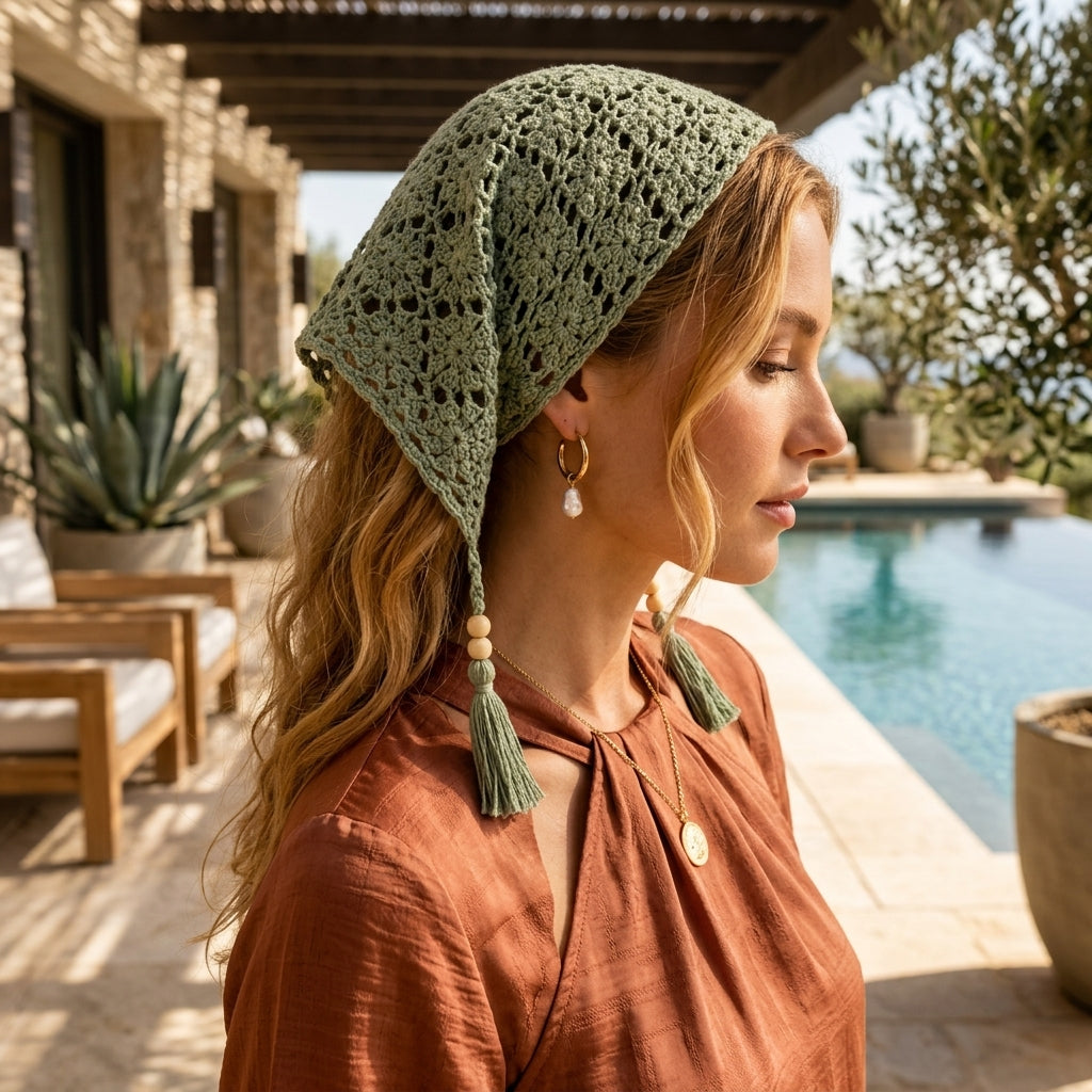 Mesh Boho Hair Scarf Wrap | Beginner Crochet Pattern PDF