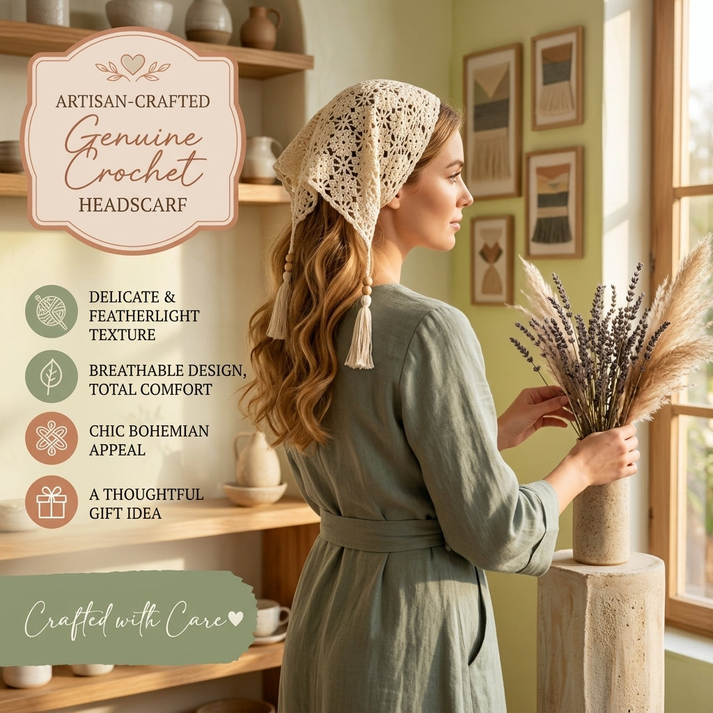 Mesh Boho Hair Scarf Wrap | Beginner Crochet Pattern PDF