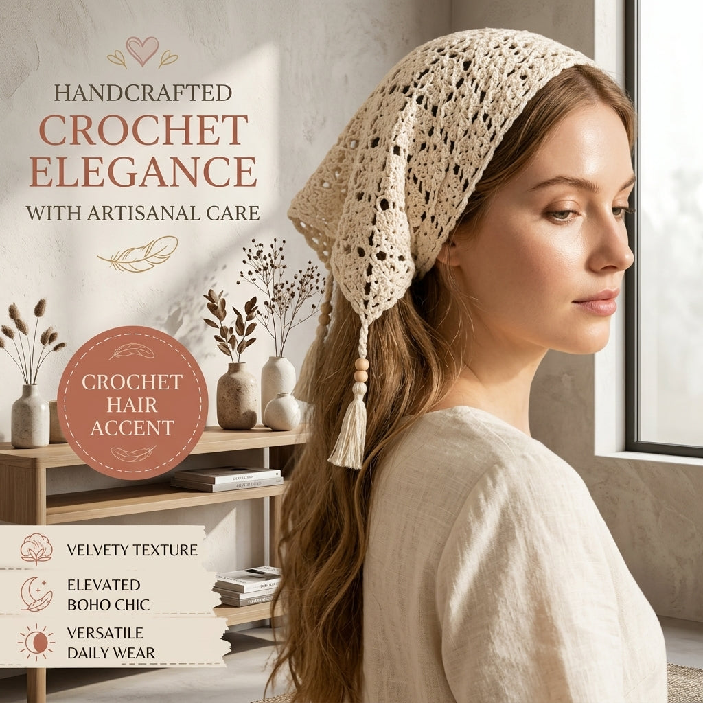 Mesh Boho Hair Scarf Wrap | Beginner Crochet Pattern PDF