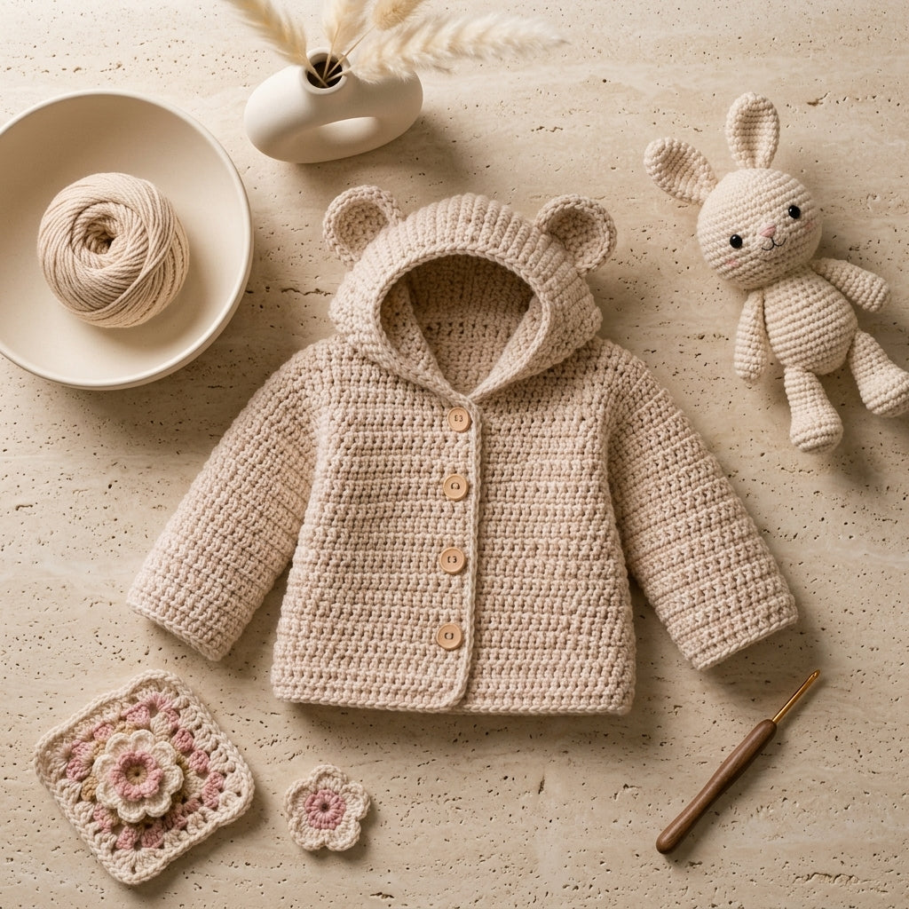 Bear Ears Baby Hoodie Bear Ears v4 | Crochet Pattern PDF
