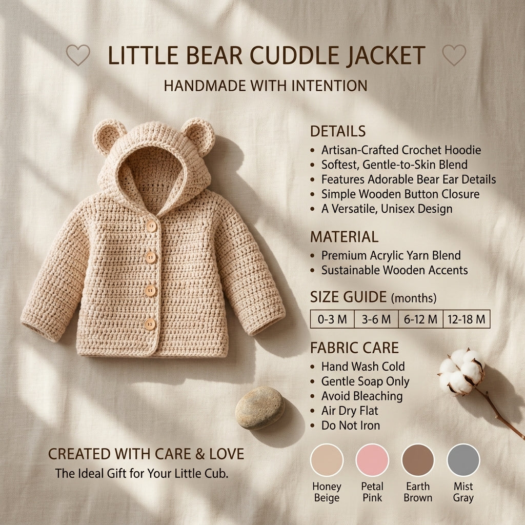 Bear Ears Baby Hoodie Bear Ears v4 | Crochet Pattern PDF