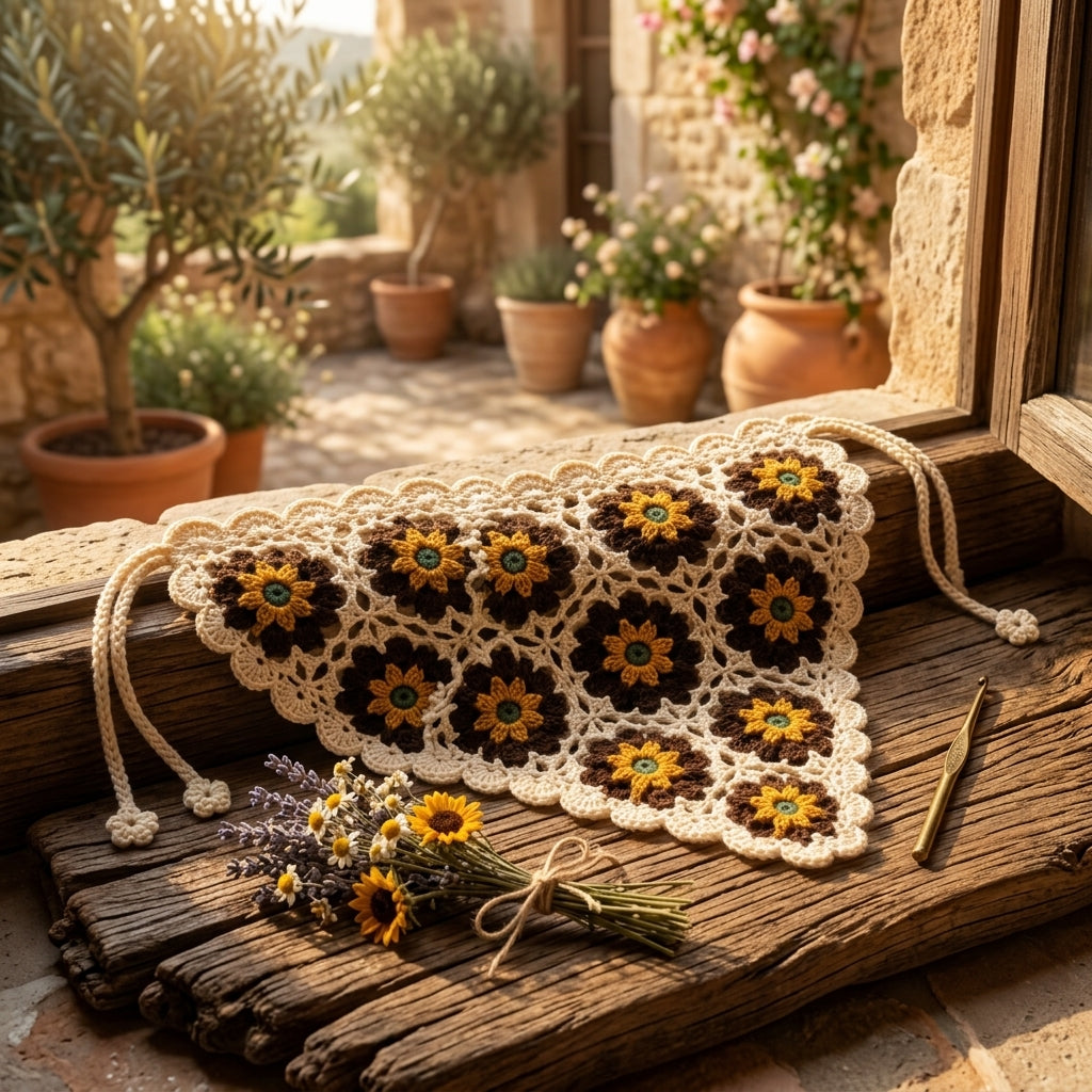 Sunflower Granny Square Head Scarf | Crochet Pattern PDF