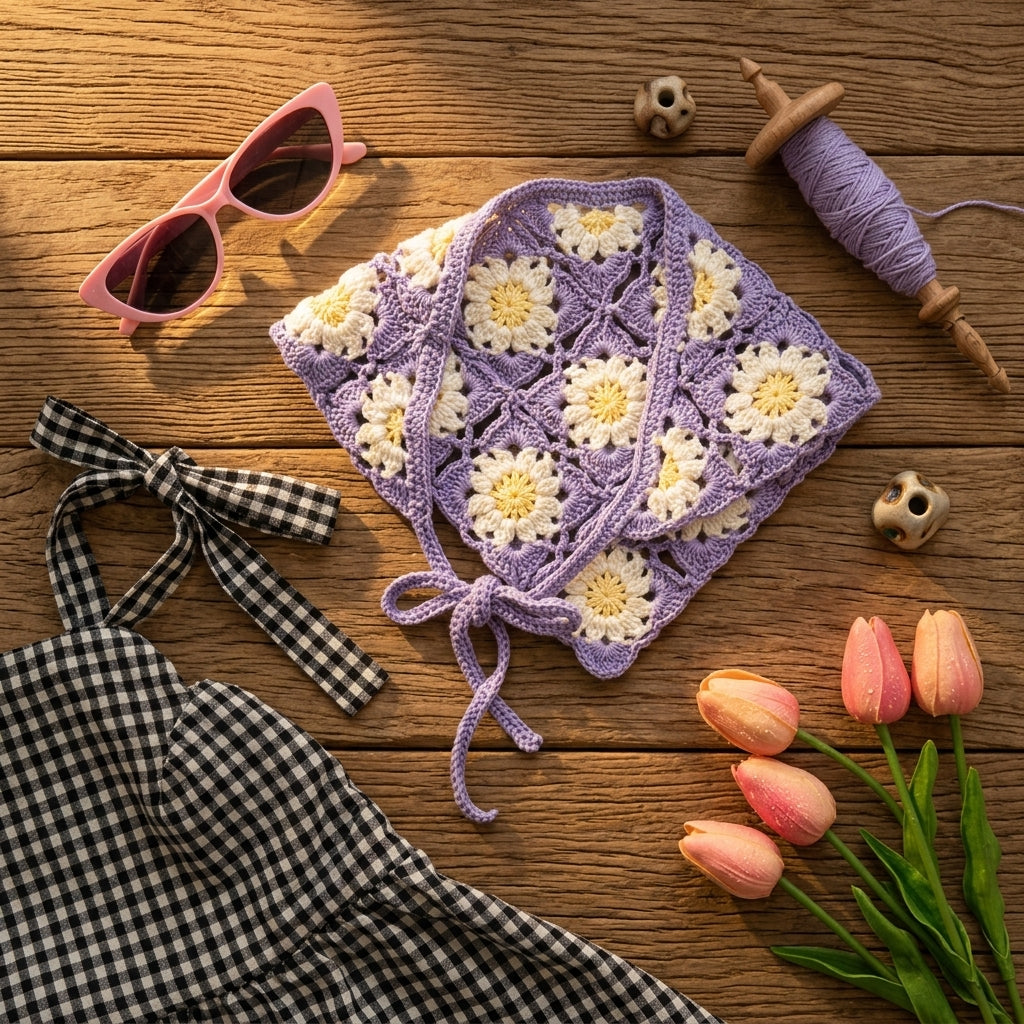 Flower Motif Summer Kerchief | Crochet Pattern PDF