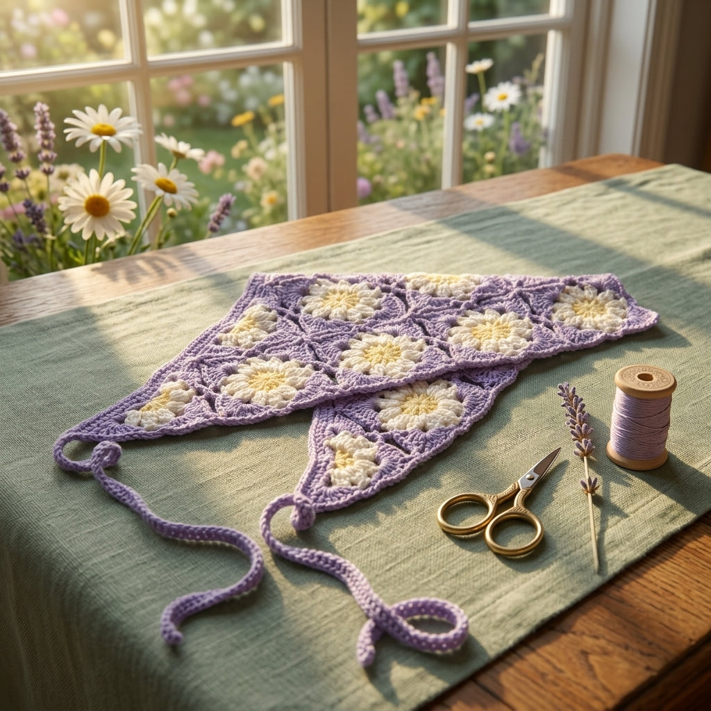 Flower Motif Summer Kerchief | Crochet Pattern PDF