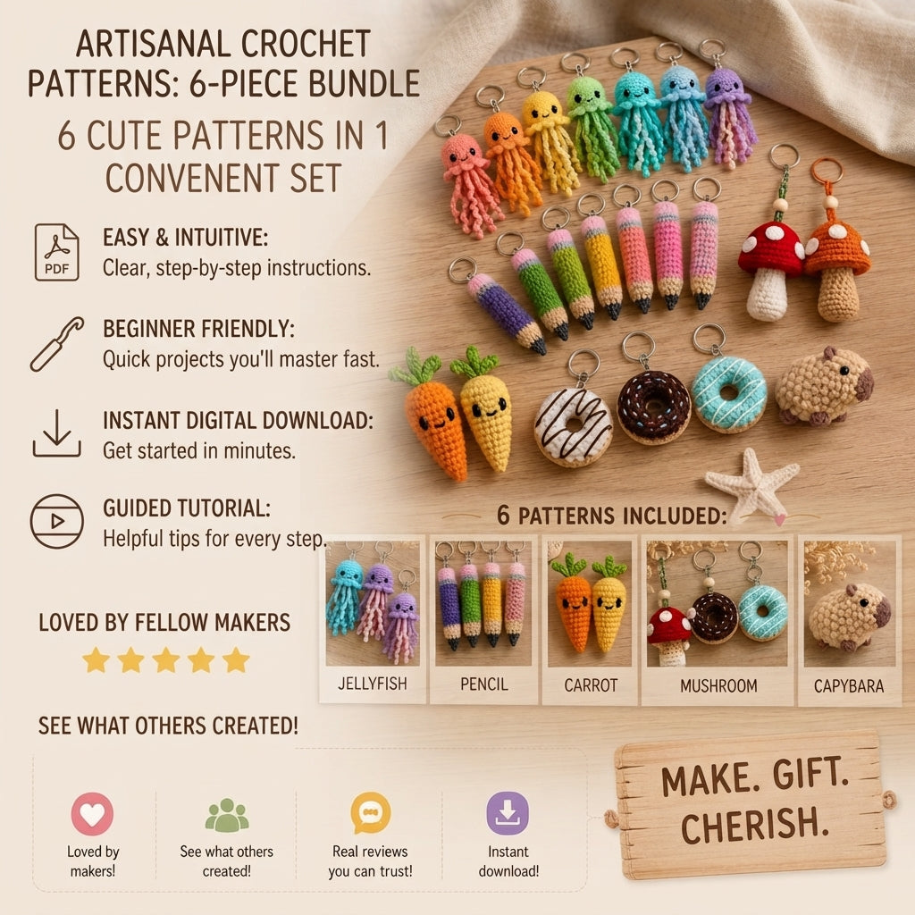 Mega 6 Crochet Keychain Patterns | PDF Bundle