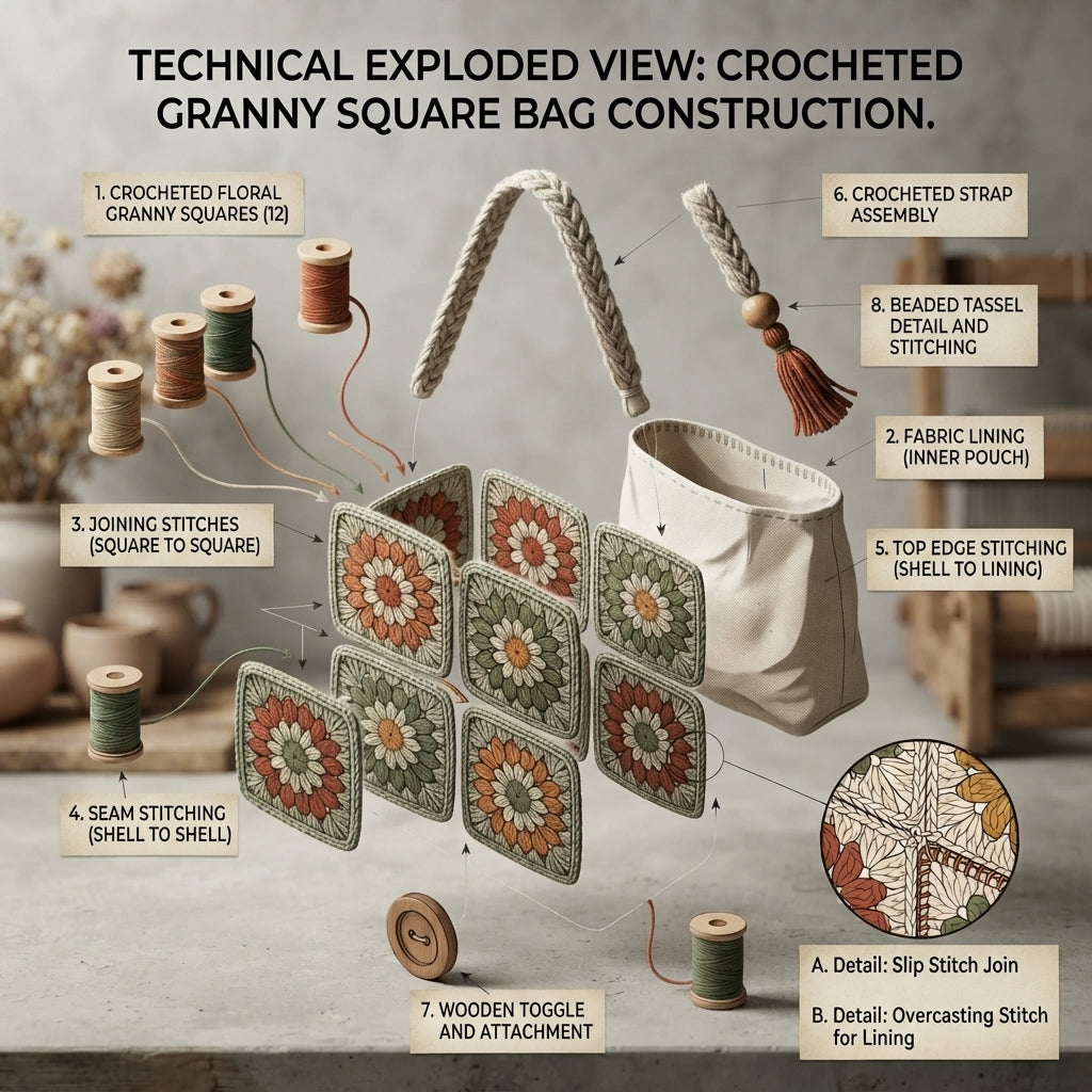 Boho Granny Square Tote | Crochet Pattern PDF