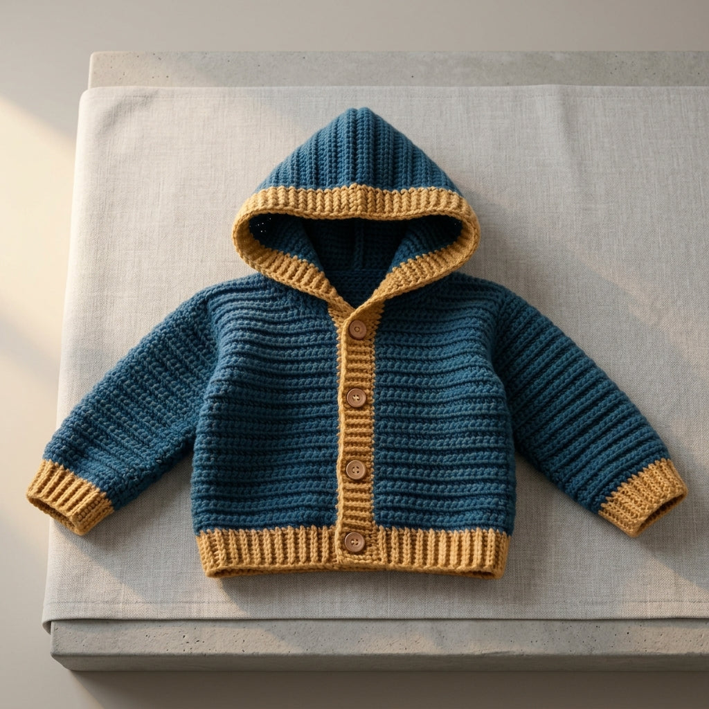 Hooded Cardigan Button-Front Baby Hoodie | Crochet Pattern PDF