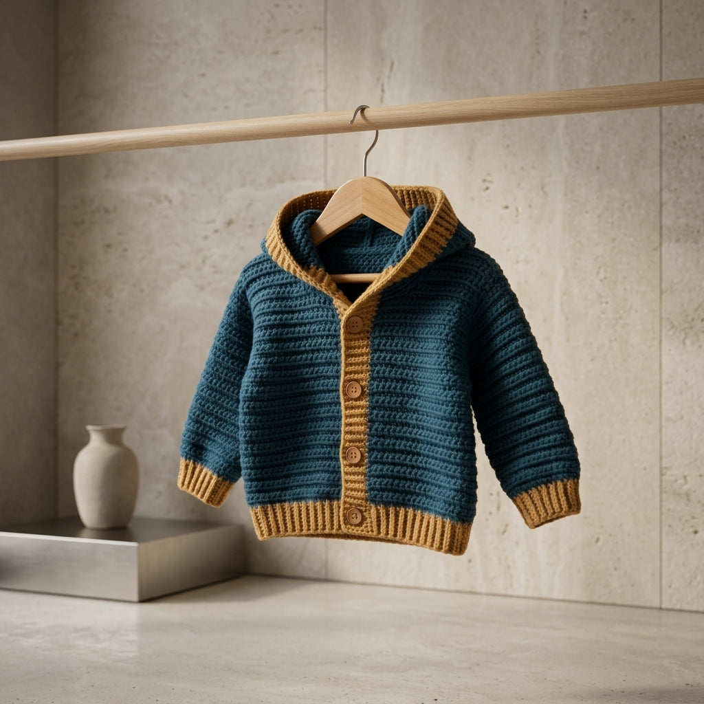 Hooded Cardigan Button-Front Baby Hoodie | Crochet Pattern PDF