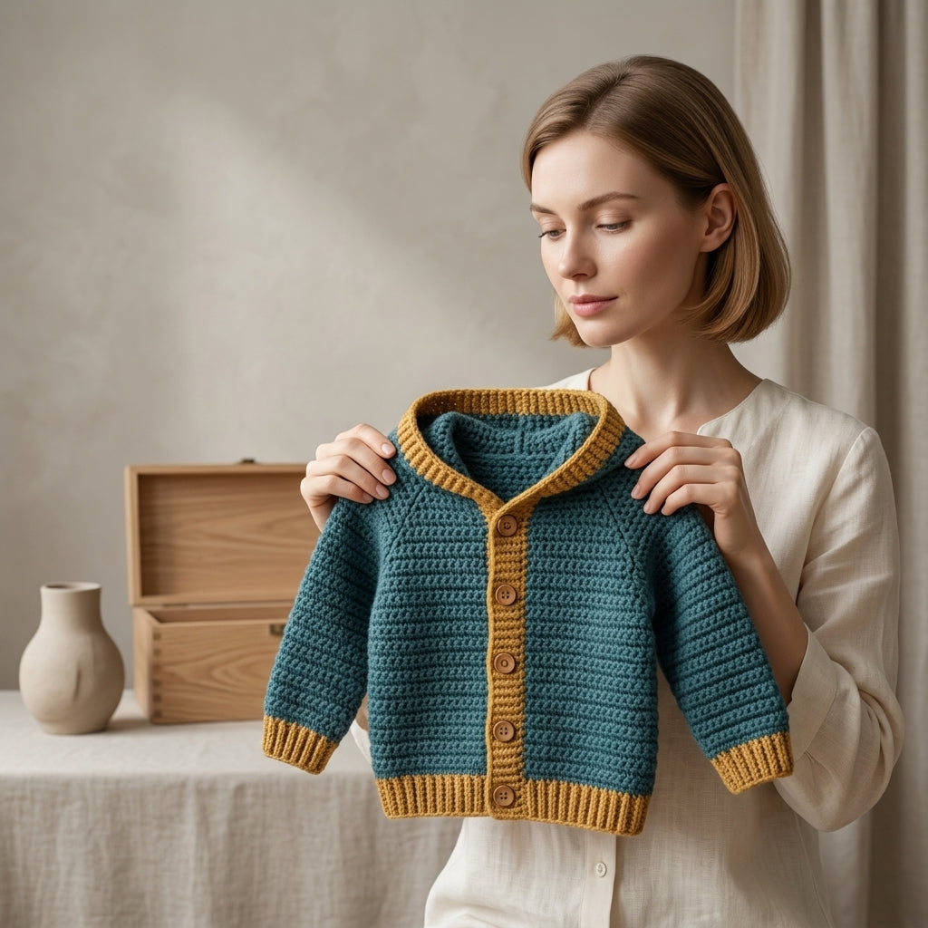 Hooded Cardigan Button-Front Baby Hoodie | Crochet Pattern PDF